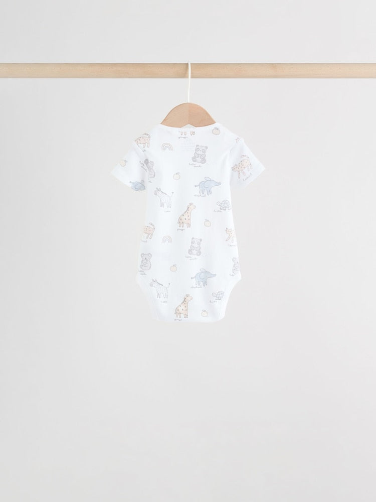 White Short Sleeve Baby Bodysuits 5 Pack
