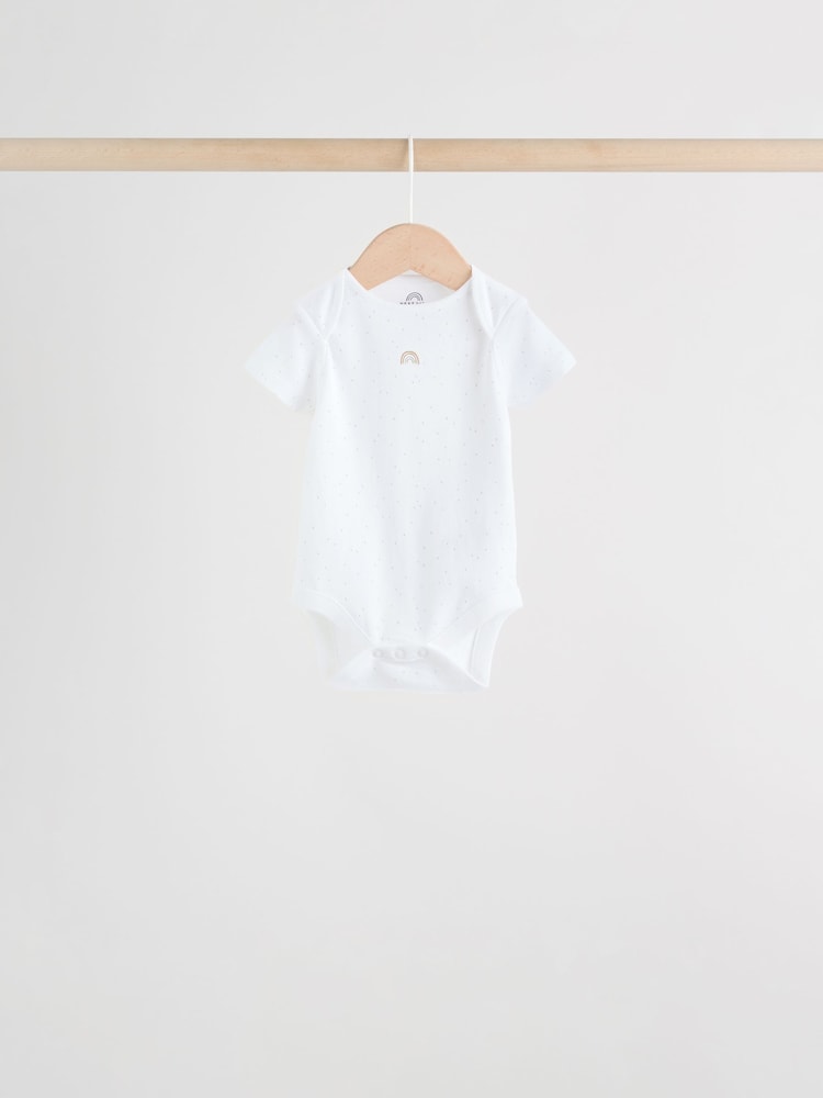 White Short Sleeve Baby Bodysuits 5 Pack