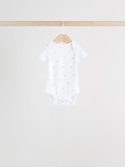White Short Sleeve Baby Bodysuits 5 Pack