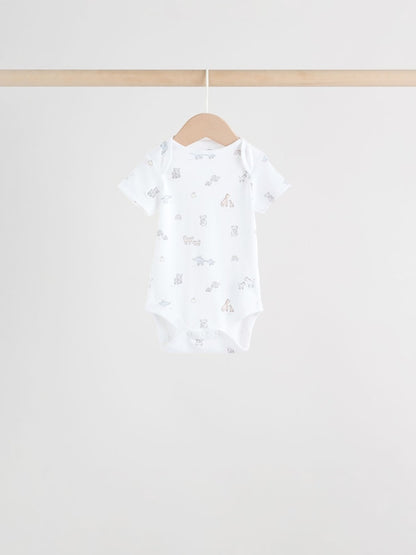 White Short Sleeve Baby Bodysuits 5 Pack