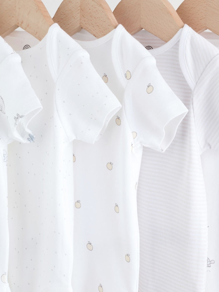 White Short Sleeve Baby Bodysuits 5 Pack