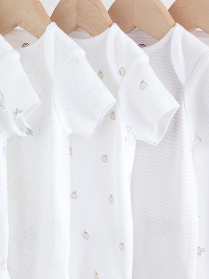 White Short Sleeve Baby Bodysuits 5 Pack