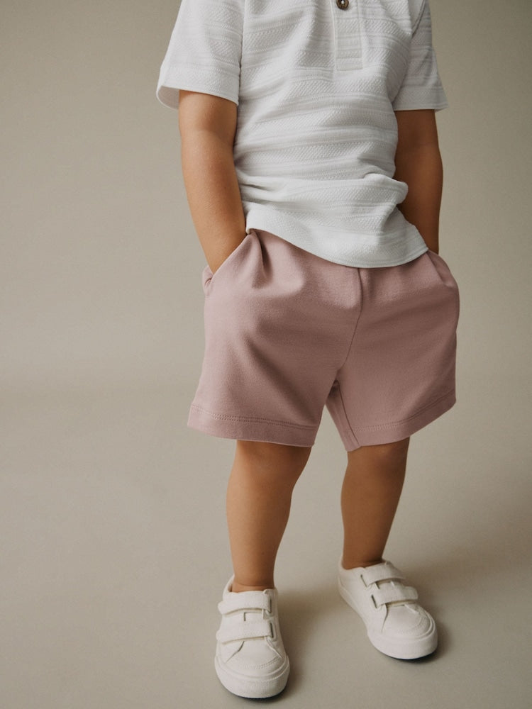 White Short Sleeve Textured Polo Shirt and Shorts Set (3mths-7yrs)