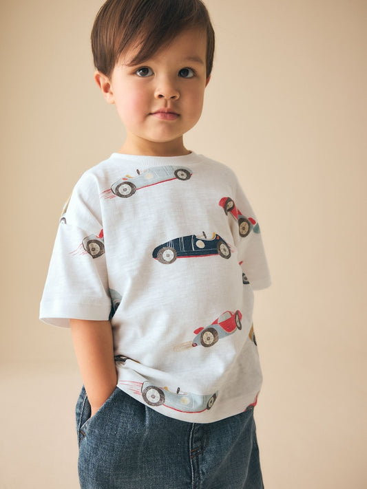 White Watercolour Car Short Sleeve All-Over Print T-Shirt (3 Month-7 Years) (3mths-7yrs)