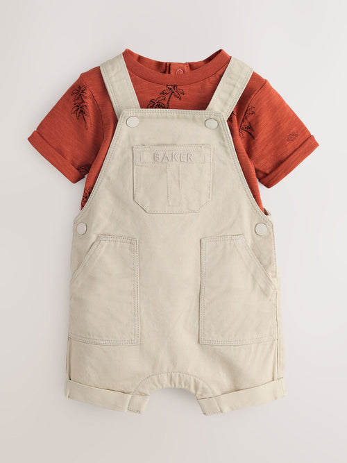 Baker by Ted Baker Stone and Rust Red Dungarees T-Shirt Set image 1