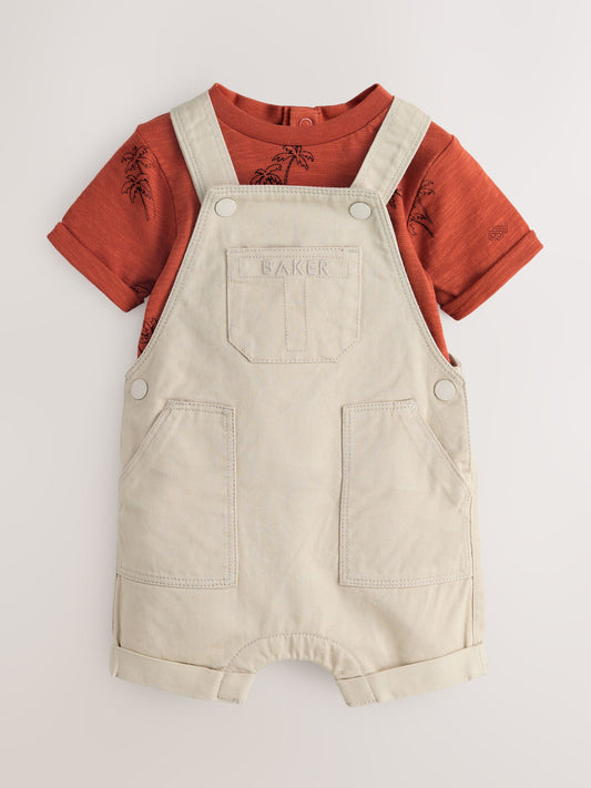 Baker by Ted Baker Stone and Rust Red Dungarees T-Shirt Set image 1