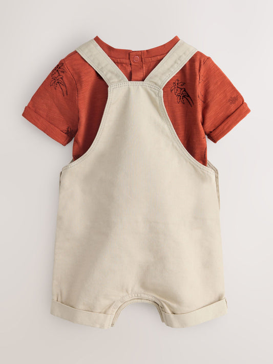 Baker by Ted Baker Stone and Rust Red Dungarees T-Shirt Set image 3