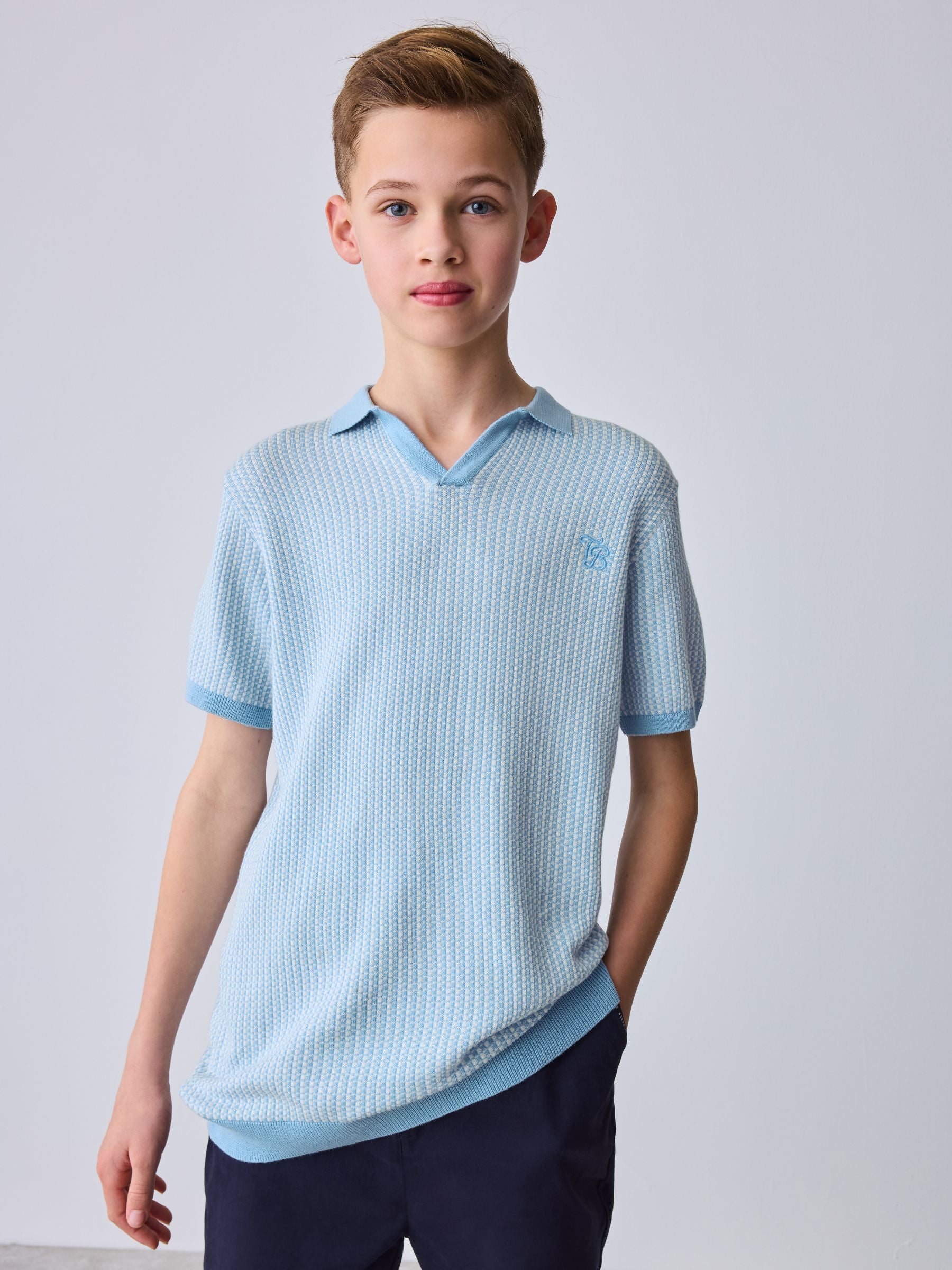 Baker by Ted Baker Knitted Blue Polo Shirt image 3