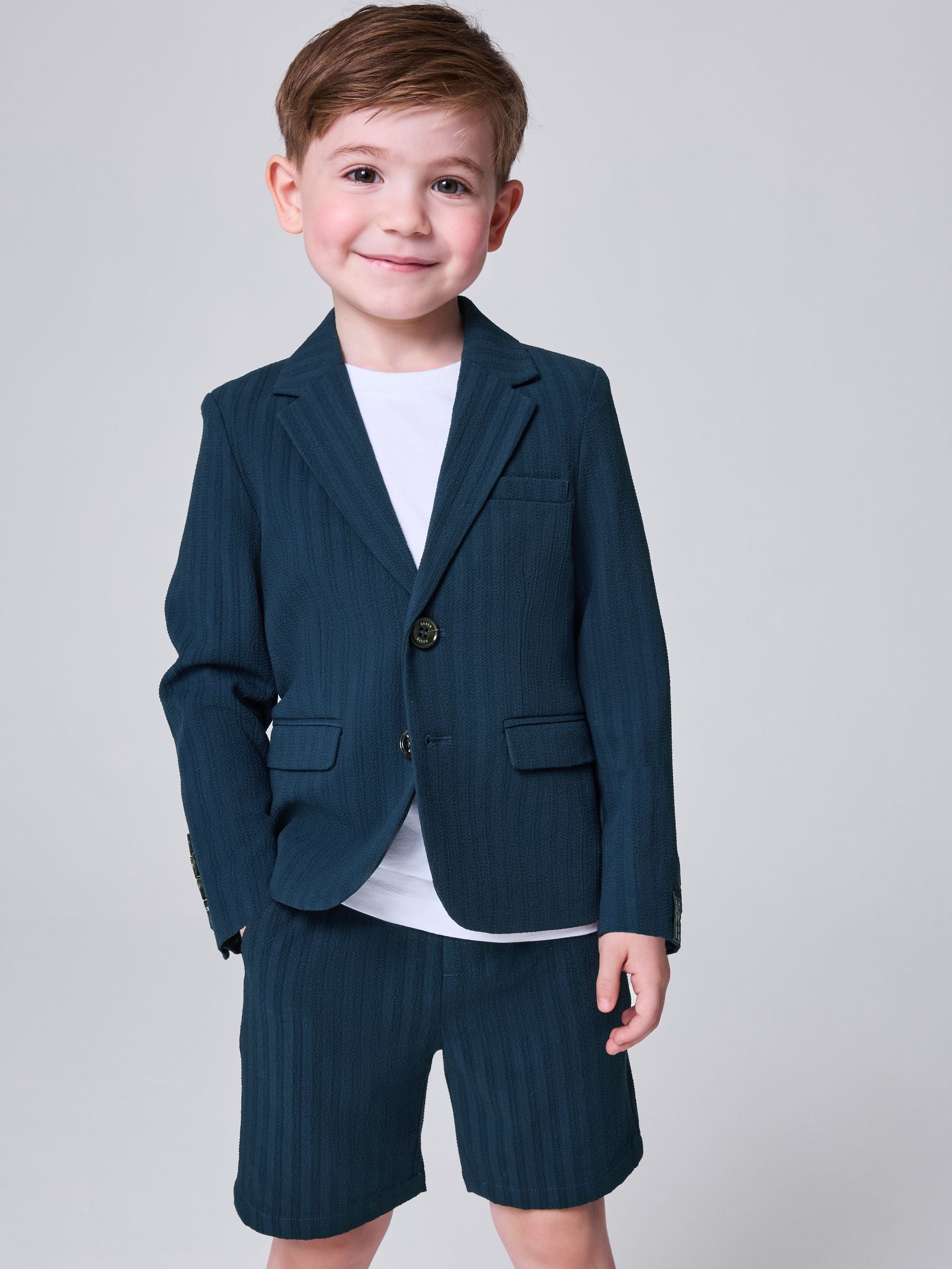 Baker by Ted Baker Navy Seersucker Textured Suit Jacket and Shorts Set image 2