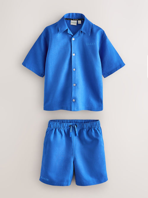 Dsiney Kidz - Baker by Ted Baker Blue Linen Shirt and Shorts Set image 1