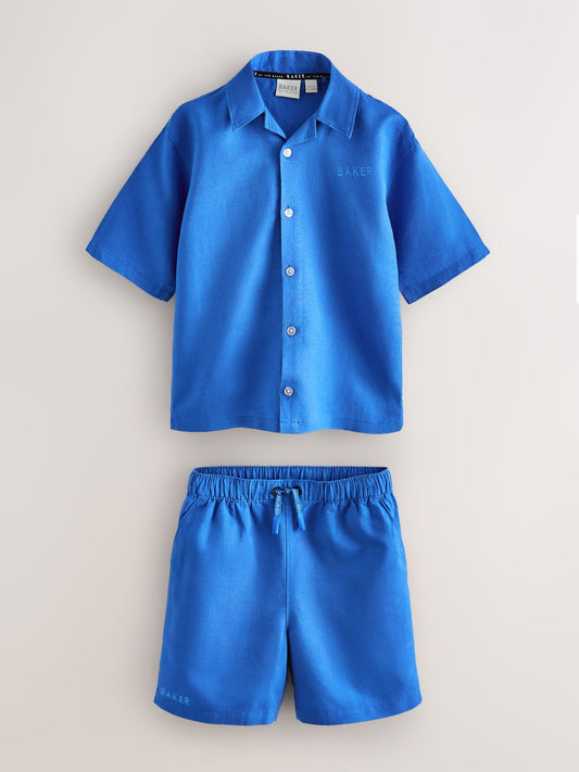 Baker by Ted Baker Blue Linen Shirt and Shorts Set image 1
