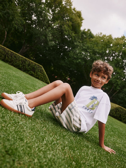 Baker by Ted Baker Graphic White T-Shirt and Stripe Shorts Set image 2
