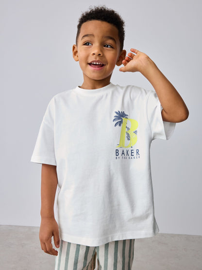 Baker by Ted Baker Graphic White T-Shirt and Stripe Shorts Set image 3