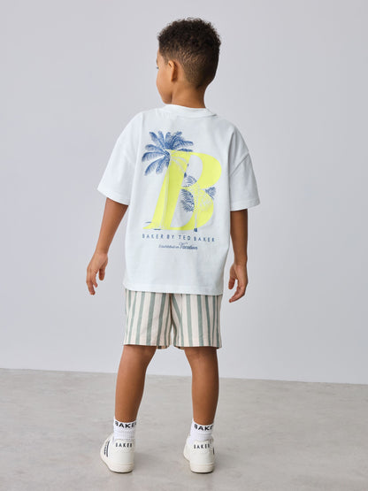 Baker by Ted Baker Graphic White T-Shirt and Stripe Shorts Set image 4