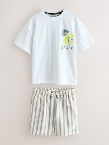 Baker by Ted Baker Graphic White T-Shirt and Stripe Shorts Set image 7