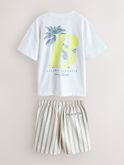 Baker by Ted Baker Graphic White T-Shirt and Stripe Shorts Set image 8