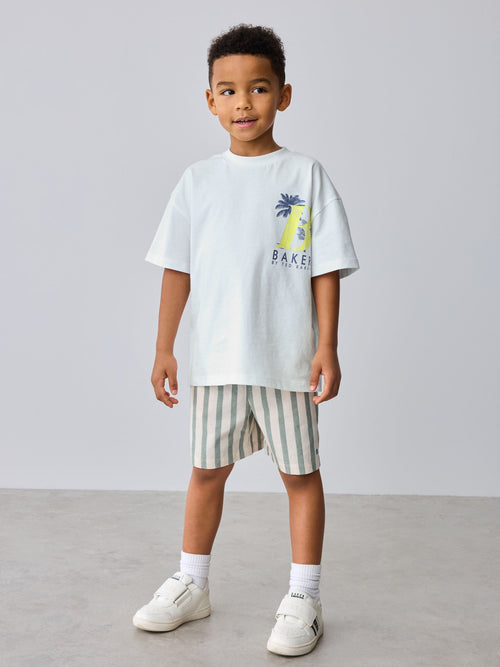 Baker by Ted Baker Graphic White T-Shirt and Stripe Shorts Set image 1