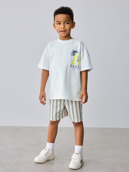 Baker by Ted Baker Graphic White T-Shirt and Stripe Shorts Set image 1