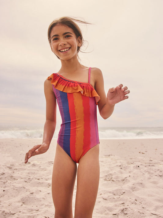 Dsiney Kidz - Multi Glitter Stripe One Shoulder Swimsuit (3-16yrs) image 1