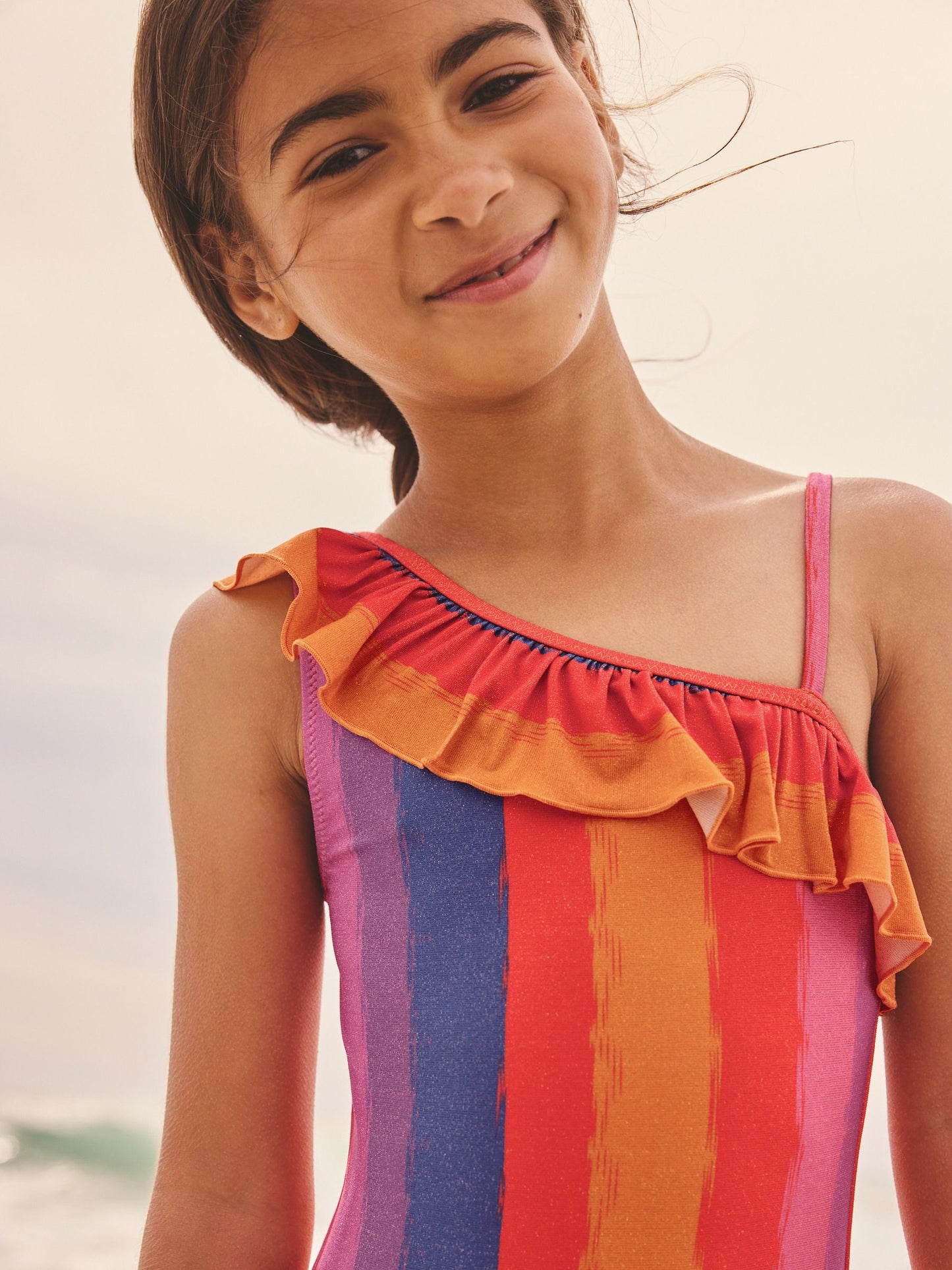 Dsiney Kidz - Multi Glitter Stripe One Shoulder Swimsuit (3-16yrs) image 3
