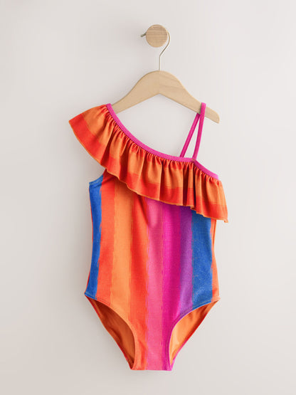 Dsiney Kidz - Multi Glitter Stripe One Shoulder Swimsuit (3-16yrs) image 4
