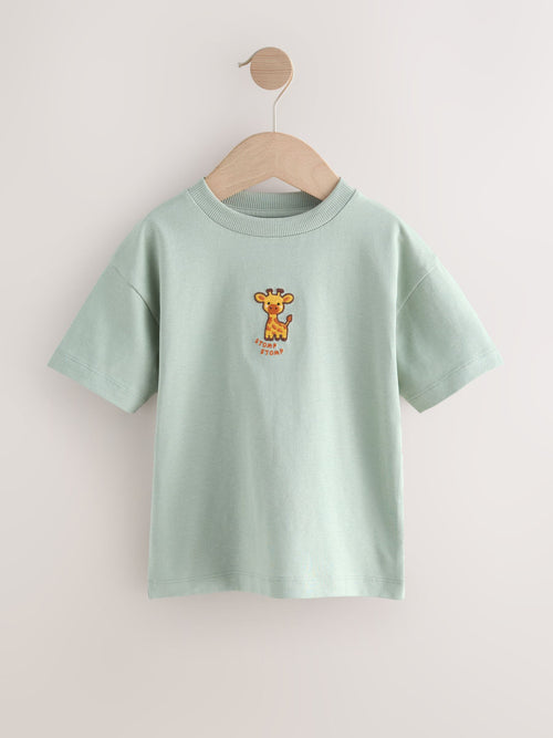 Green Giraffe Short Sleeve Small Graphic T-Shirt (3mths-7yrs) image 1