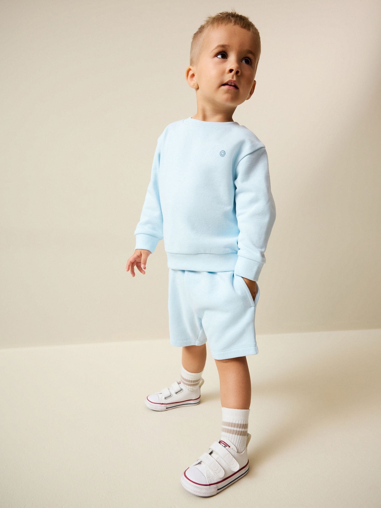 Light Blue Single Plain Crew Neck Sweatshirt and Shorts Set (3mths-7yrs) image 1