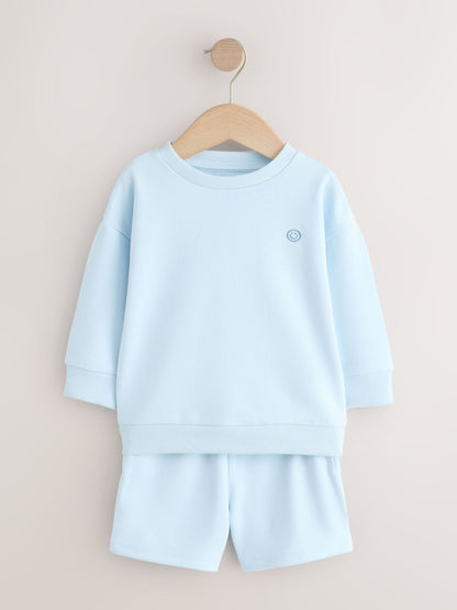 Light Blue Single Plain Crew Neck Sweatshirt and Shorts Set (3mths-7yrs) image 4