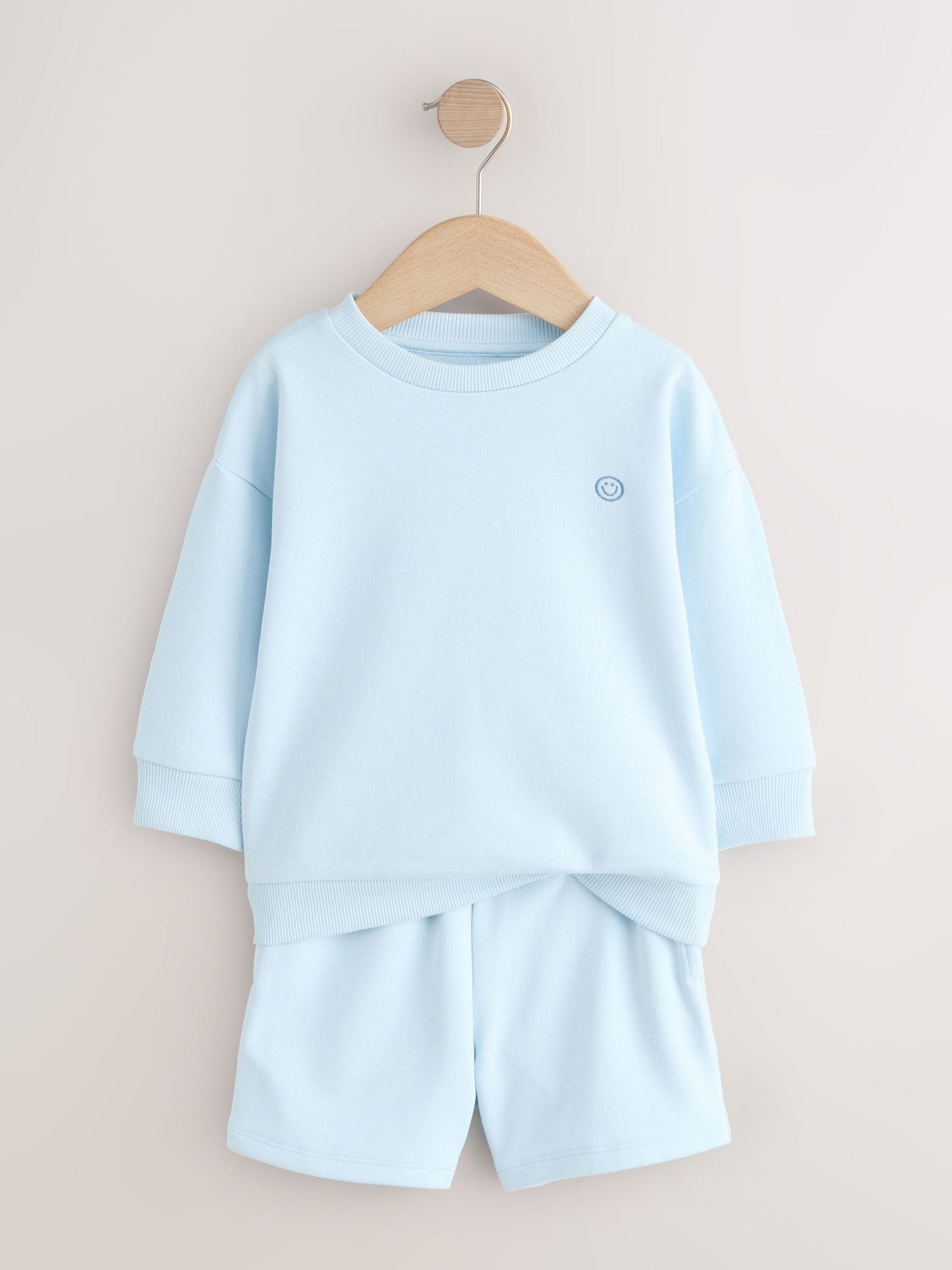 Light Blue Single Plain Crew Neck Sweatshirt and Shorts Set (3mths-7yrs) image 5