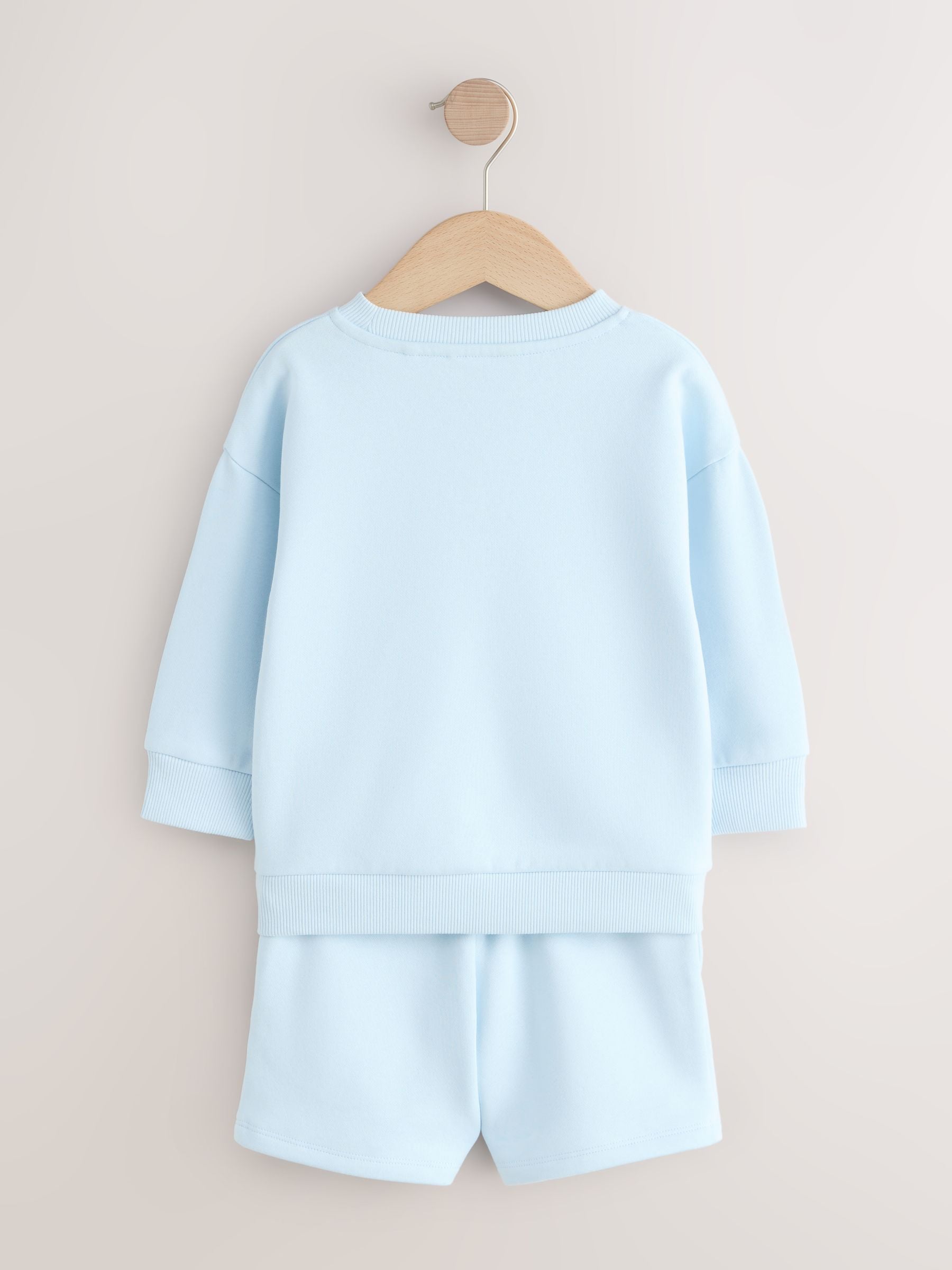Light Blue Single Plain Crew Neck Sweatshirt and Shorts Set (3mths-7yrs) image 6