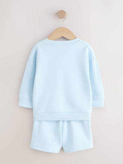 Light Blue Single Plain Crew Neck Sweatshirt and Shorts Set (3mths-7yrs) image 6