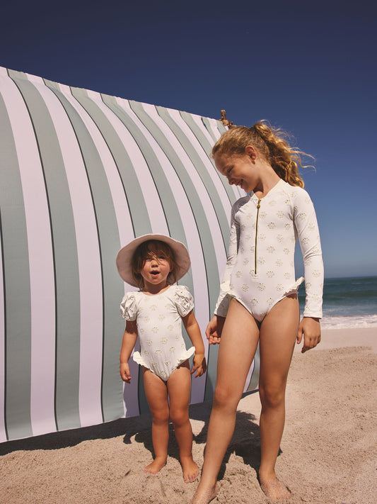 White Embroidered Shell Long Sleeved Sunsafe Swimsuit (3-16yrs) image 2