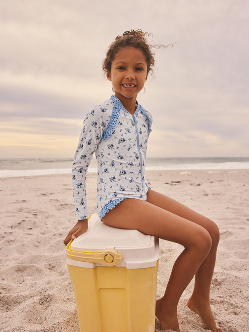 Dsiney Kidz - Blue/White Floral Polka Dot Long Sleeve Sunsafe Swimsuit (3mths-16yrs) image 1