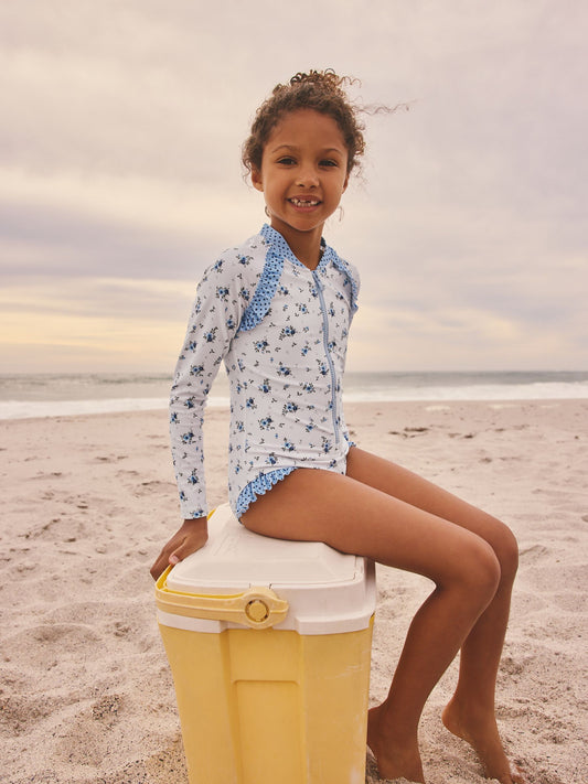 Dsiney Kidz - Blue/White Floral Polka Dot Long Sleeve Sunsafe Swimsuit (3mths-16yrs) image 1