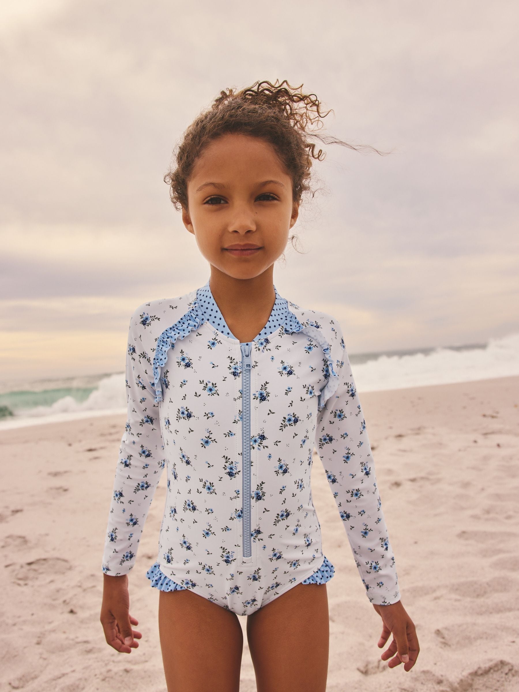 Dsiney Kidz - Blue/White Floral Polka Dot Long Sleeve Sunsafe Swimsuit (3mths-16yrs) image 2
