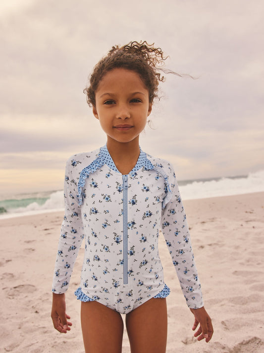 Dsiney Kidz - Blue/White Floral Polka Dot Long Sleeve Sunsafe Swimsuit (3mths-16yrs) image 2