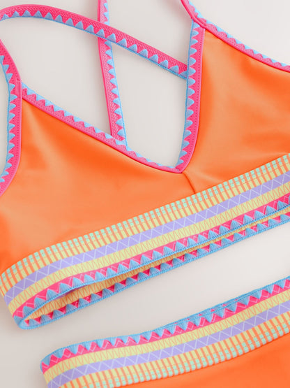 Orange Embroidered Triangle Bikini (8-16yrs) image 6