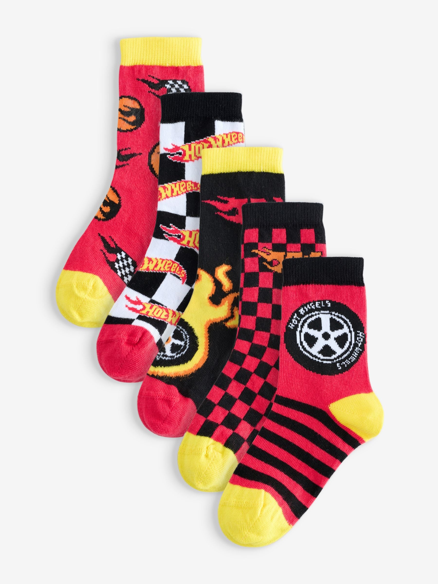 Dsiney Kidz - Vanilla Underground Red Hot Wheels Boys Multicoloured Checkerboard and Flames Calf Socks Set of 5 image 1