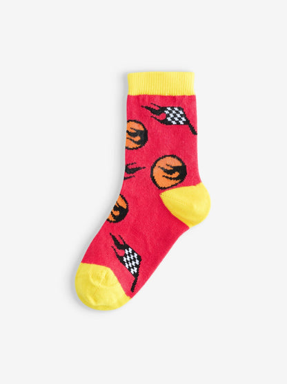 Dsiney Kidz - Vanilla Underground Red Hot Wheels Boys Multicoloured Checkerboard and Flames Calf Socks Set of 5 image 2