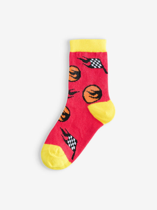 Dsiney Kidz - Vanilla Underground Red Hot Wheels Boys Multicoloured Checkerboard and Flames Calf Socks Set of 5 image 2
