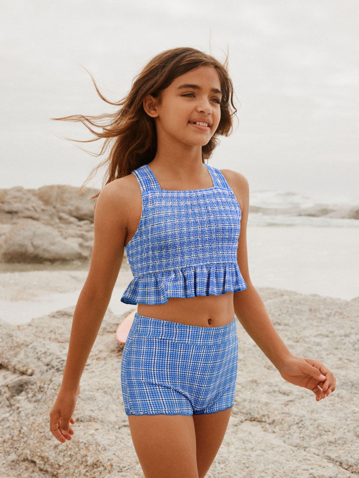 Dsiney Kidz - Blue Gingham Texture Crop Top And Shorts Set (3-16yrs) image 1