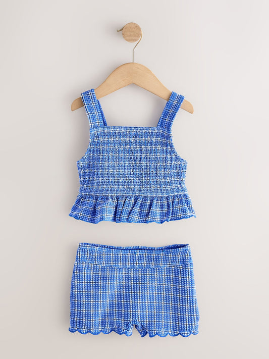 Dsiney Kidz - Blue Gingham Texture Crop Top And Shorts Set (3-16yrs) image 2