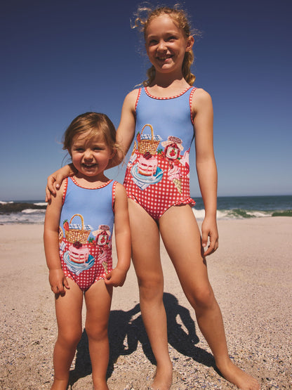 Red/Blue Gingham Picnic Frill Leg Swimsuit (3mths-10yrs) image 4