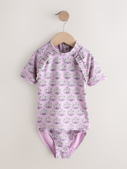 Lilac Purple Ditsy Floral Short Sleeved Sunsafe Swim Set (3mths-10yrs) image 4