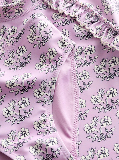 Lilac Purple Ditsy Floral Short Sleeved Sunsafe Swim Set (3mths-10yrs) image 6