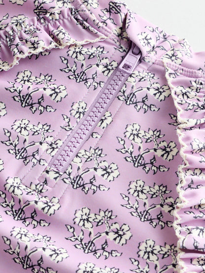 Lilac Purple Ditsy Floral Short Sleeved Sunsafe Swim Set (3mths-10yrs) image 7