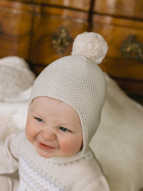 Emile Et Rose Natural Kenton Knitted Hat With Ear Flaps & Pom-Pom image 1