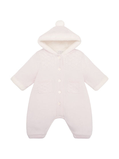 Emile Et Rose Pink Kane Knitted Pramsuit With Pockets Fur Trim And Pom-Pom image 3