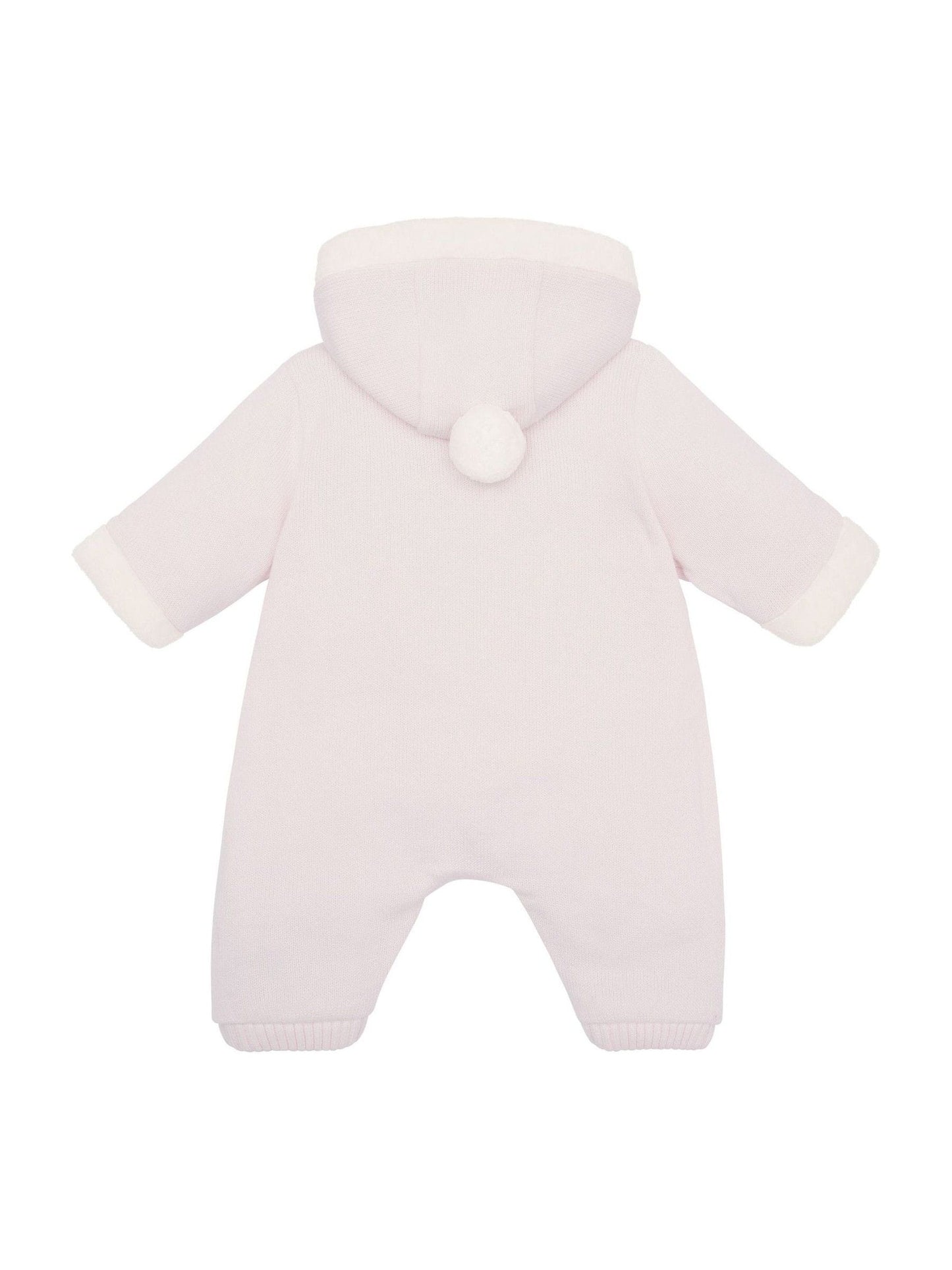 Emile Et Rose Pink Kane Knitted Pramsuit With Pockets Fur Trim And Pom-Pom image 4