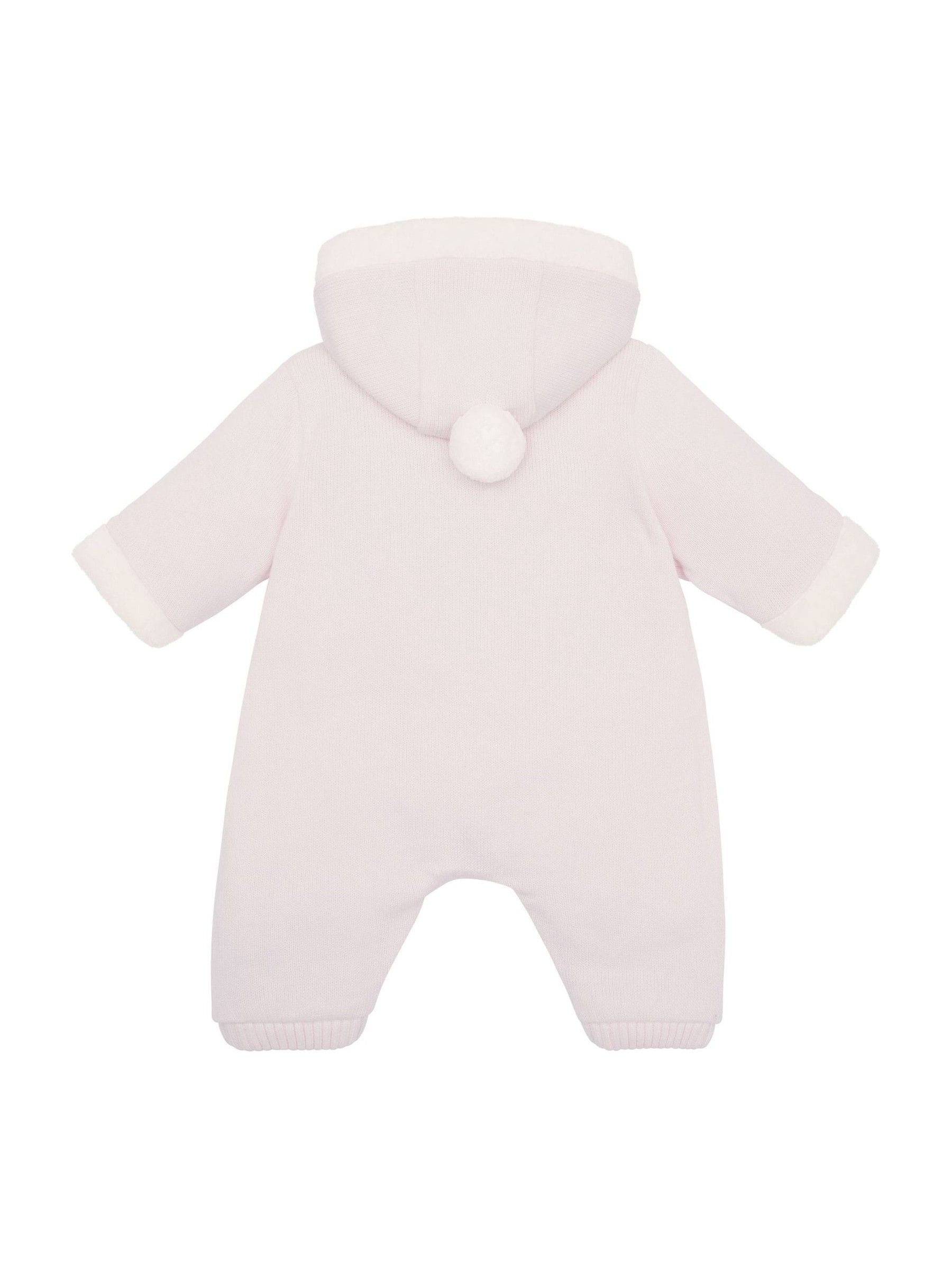 Emile Et Rose Pink Kane Knitted Pramsuit With Pockets Fur Trim And Pom-Pom image 4